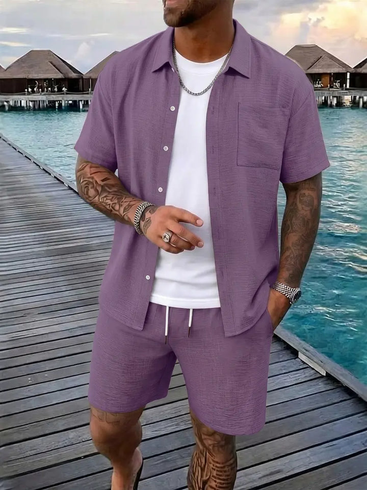 Men's Relaxed Button-Front Two-Piece Set with Short Sleeves - photo 4