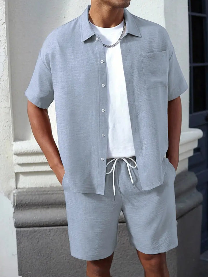 Men's Relaxed Button-Front Two-Piece Set with Short Sleeves - photo 5