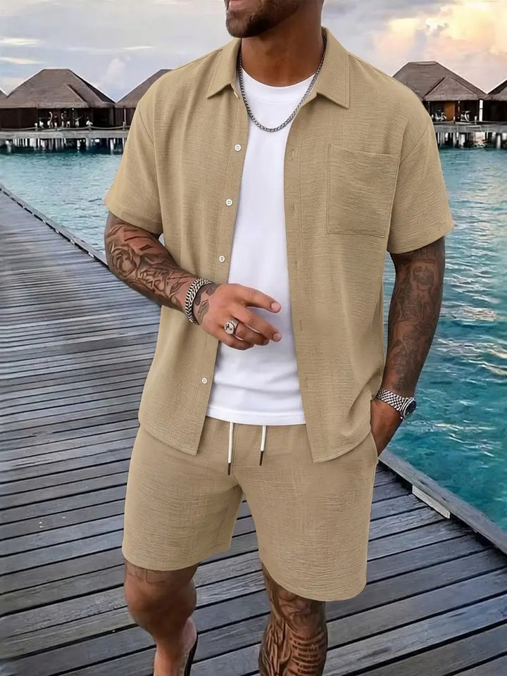 Men's Relaxed Button-Front Two-Piece Set with Short Sleeves - photo 8