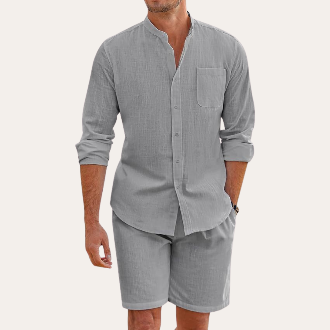 Men's Relaxed Button-Front Two-Piece Set with Side Pockets - photo 10