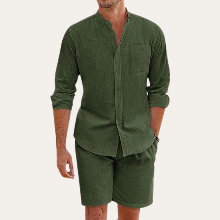 Men's Relaxed Button-Front Two-Piece Set with Side Pockets - photo 11