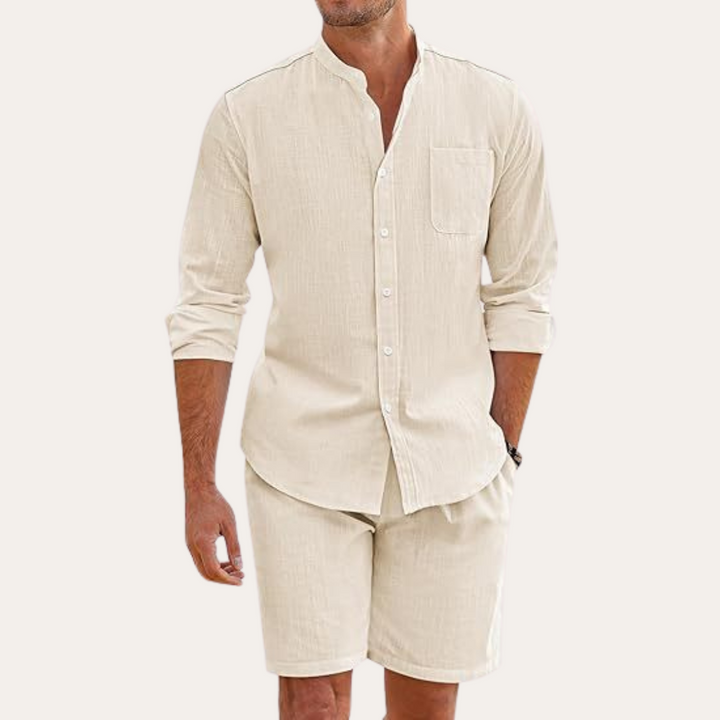 Men's Relaxed Button-Front Two-Piece Set with Side Pockets - photo 12
