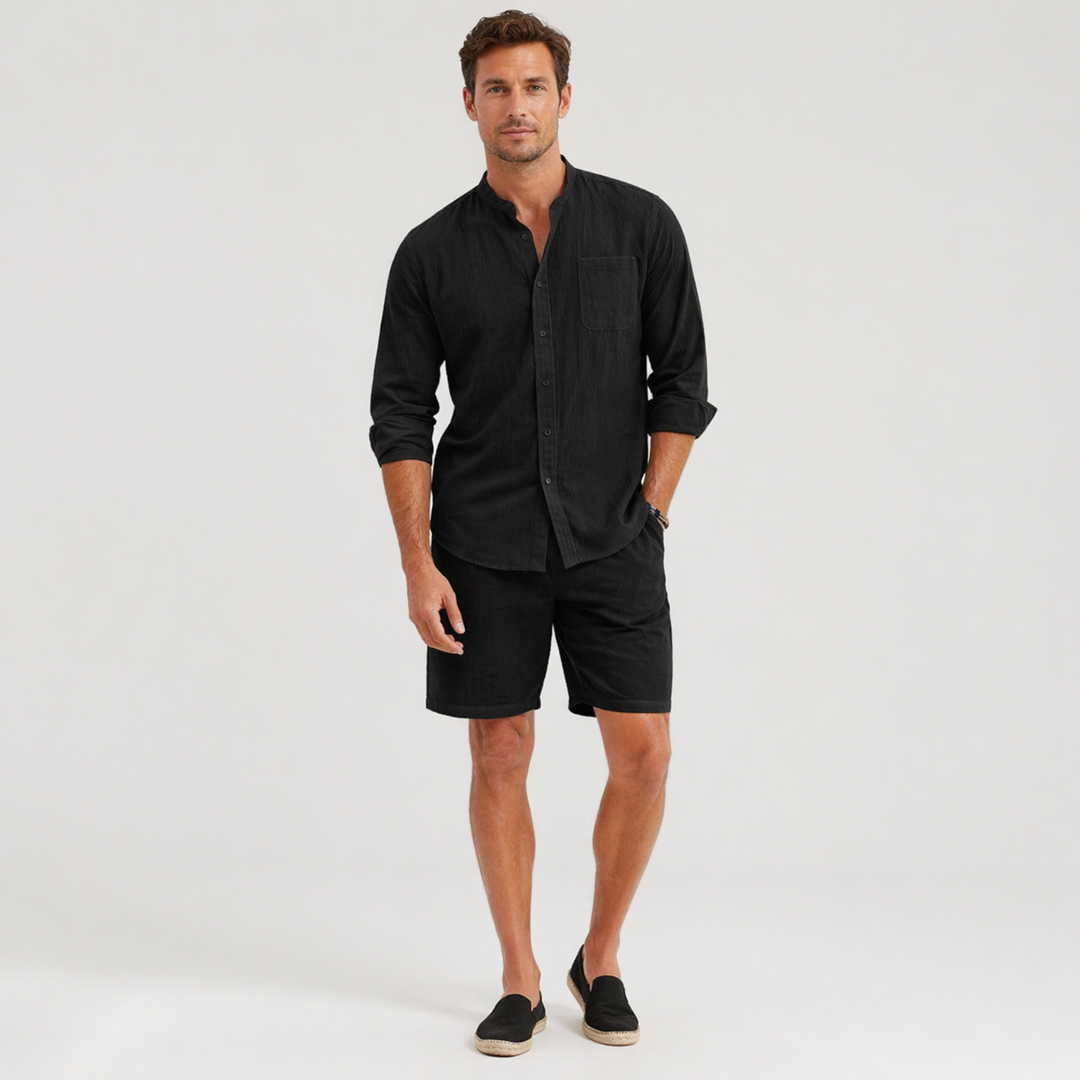 Men's Relaxed Button-Front Two-Piece Set with Side Pockets - photo 13