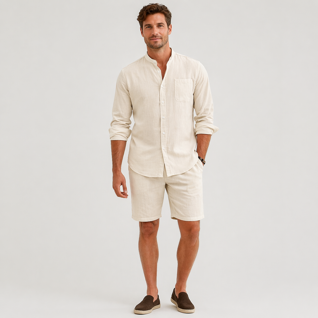 Men's Relaxed Button-Front Two-Piece Set with Side Pockets - photo 17