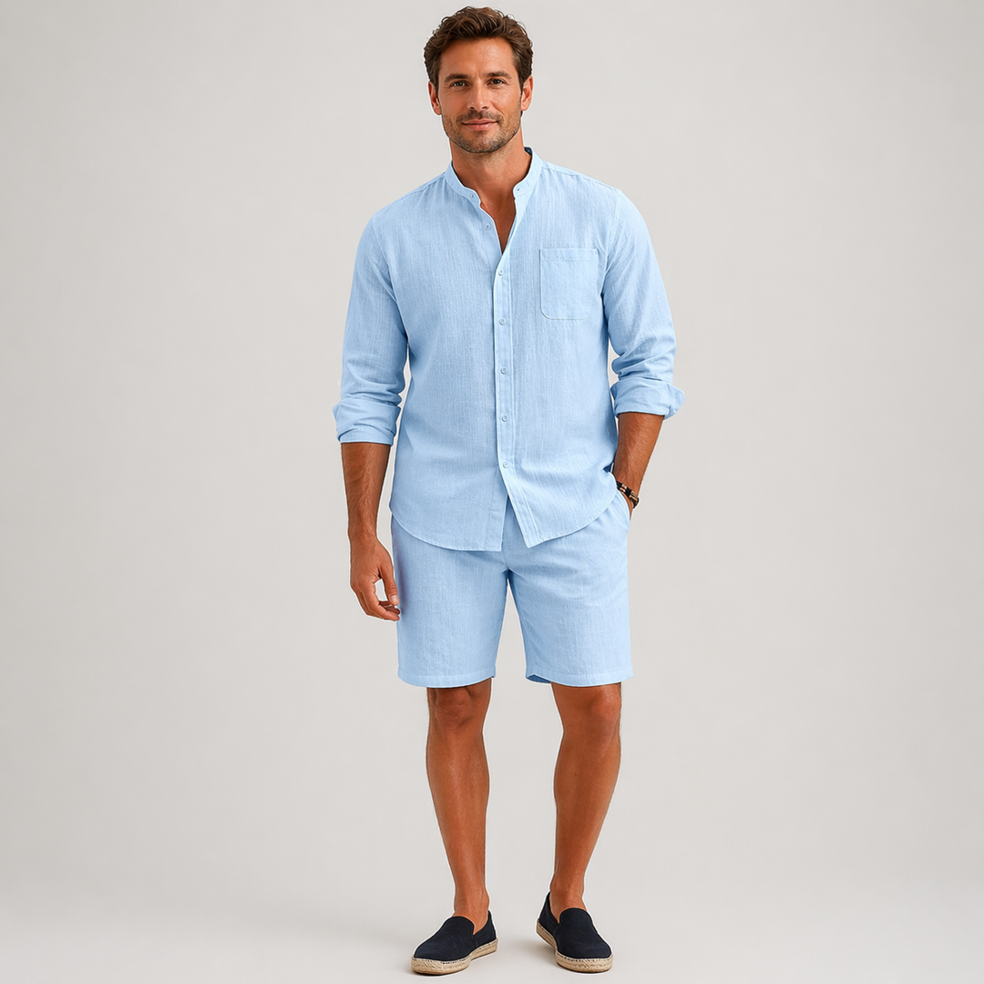 Men's Relaxed Button-Front Two-Piece Set with Side Pockets - photo 2