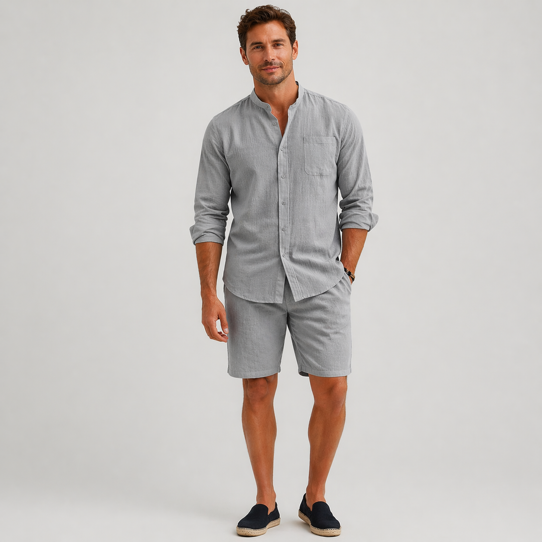 Men's Relaxed Button-Front Two-Piece Set with Side Pockets - photo 3
