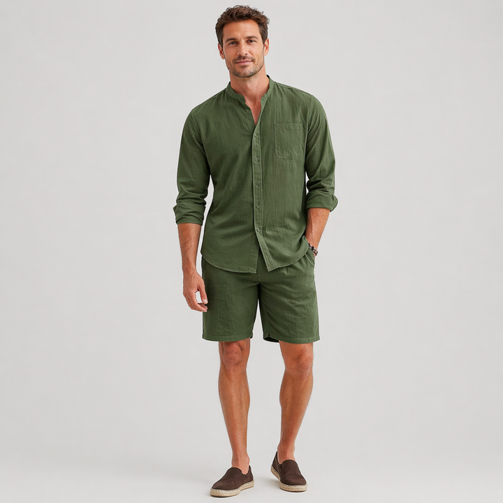 Men's Relaxed Button-Front Two-Piece Set with Side Pockets - photo 4
