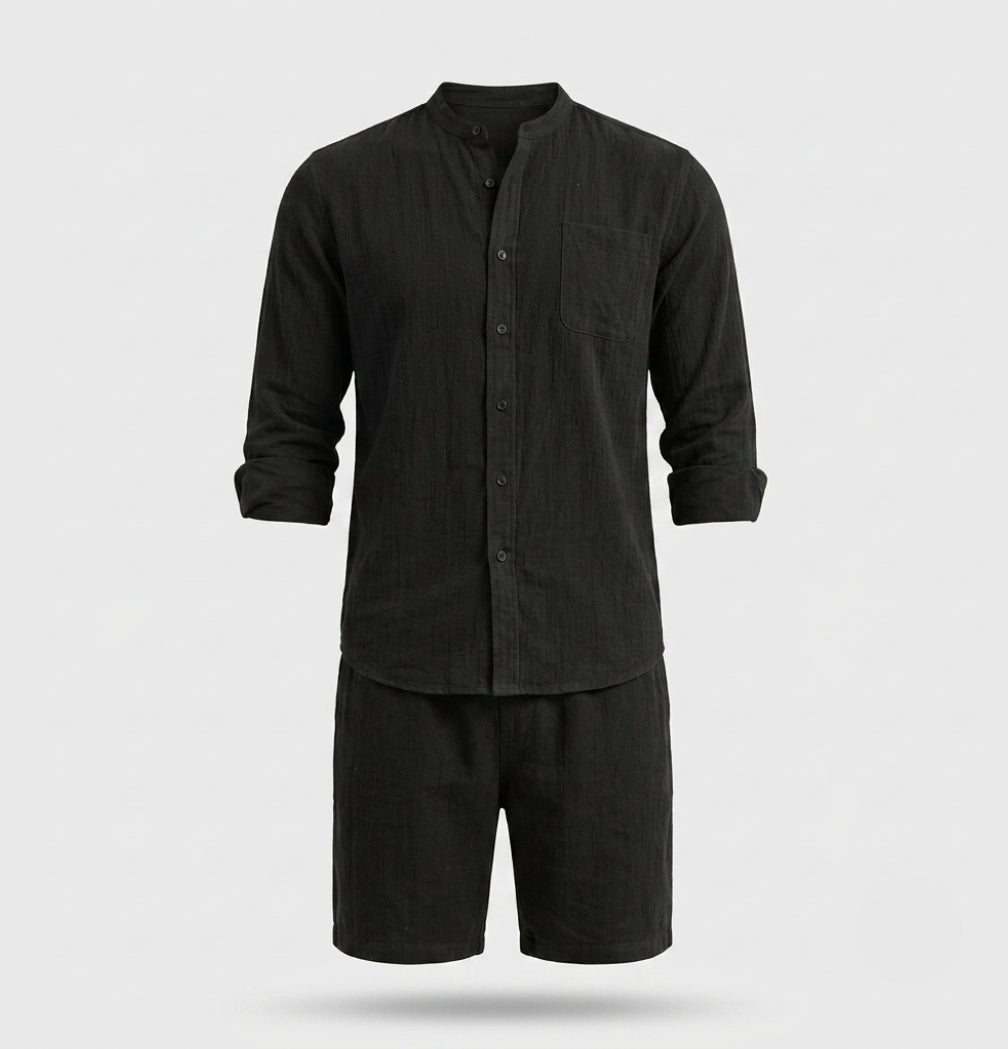 Men's Relaxed Button-Front Two-Piece Set with Side Pockets - photo 6