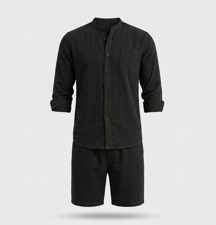 Men's Relaxed Button-Front Two-Piece Set with Side Pockets - photo 6