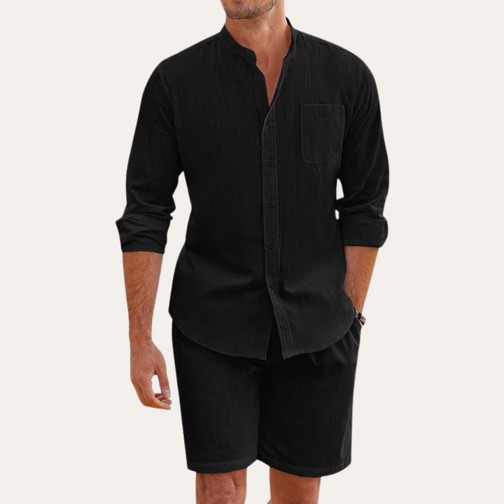 Men's Relaxed Button-Front Two-Piece Set with Side Pockets - photo 7