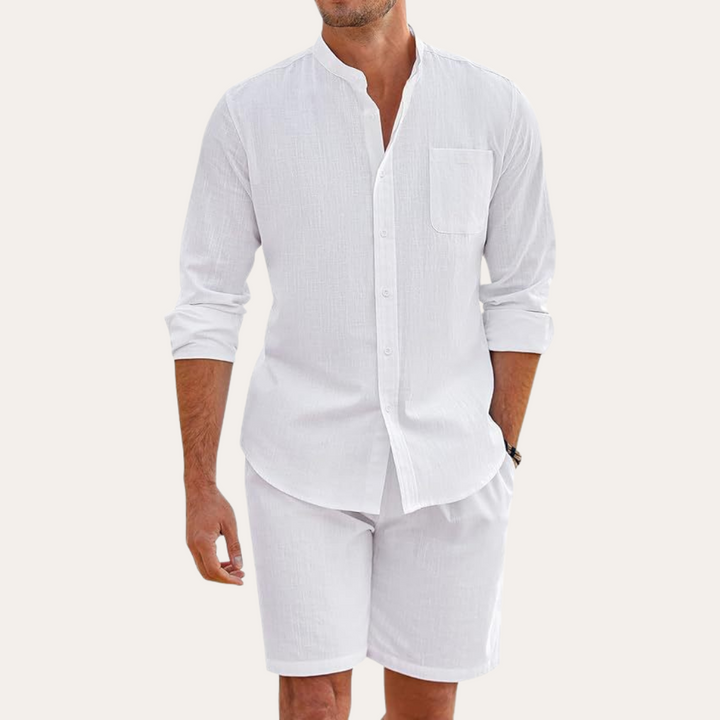 Men's Relaxed Button-Front Two-Piece Set with Side Pockets - photo 8