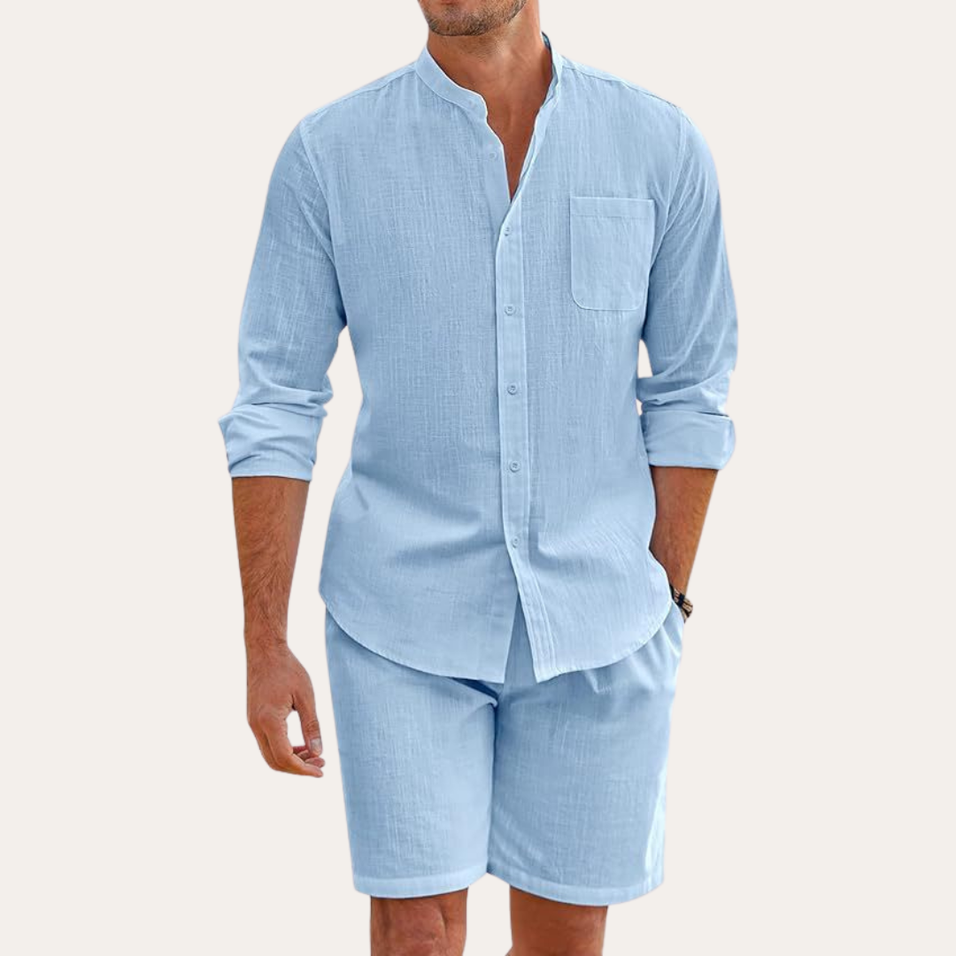 Men's Relaxed Button-Front Two-Piece Set with Side Pockets - photo 9