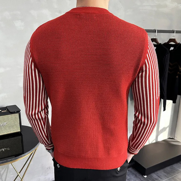 Men's Relaxed Jumper with Striped Sleeves and Crew Neck - photo 7