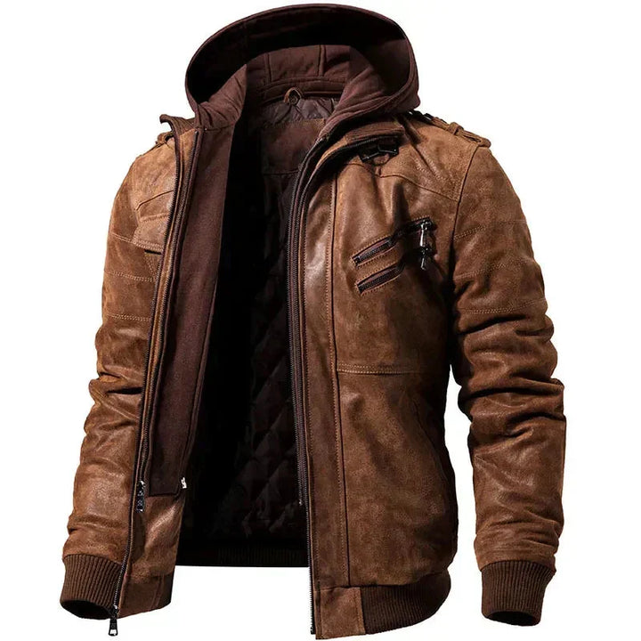Men's Relaxed Zip-Front Biker Jacket with Side Pockets - photo 1
