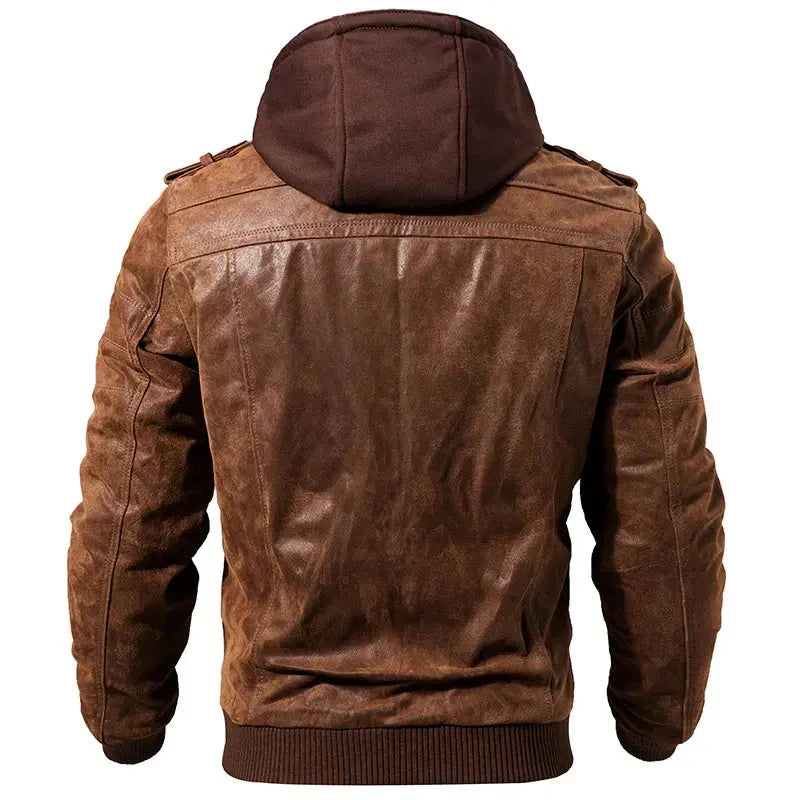 Men's Relaxed Zip-Front Biker Jacket with Side Pockets - photo 4
