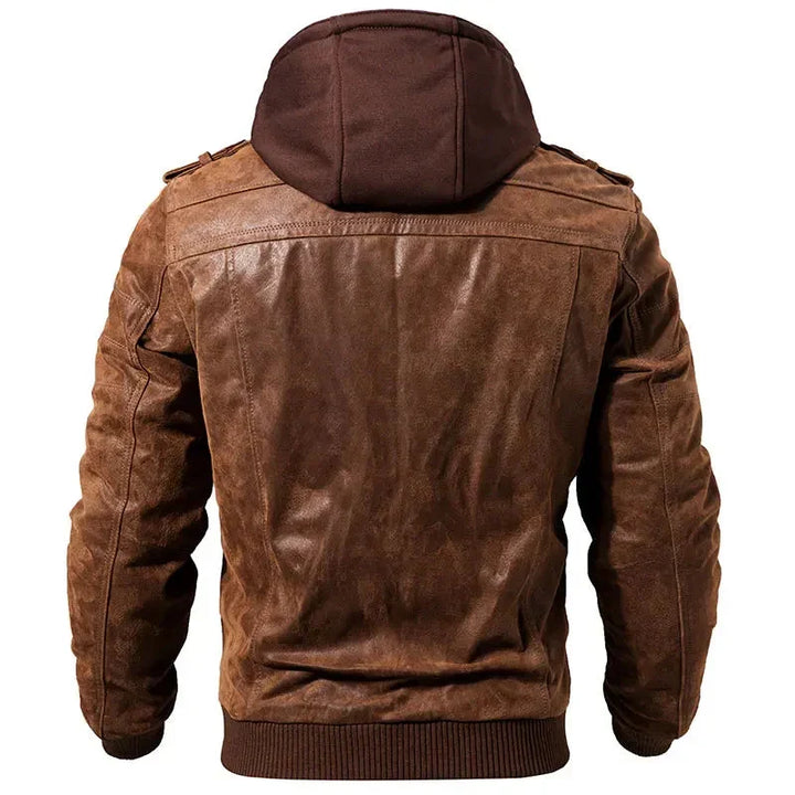 Men's Relaxed Zip-Front Biker Jacket with Side Pockets - photo 4