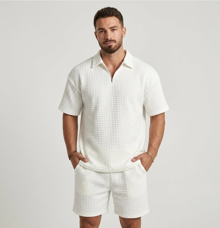 Men's Relaxed Zip-Front Two-Piece Set with Collar - photo 1