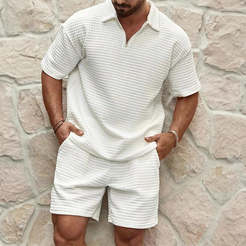 Men's Relaxed Zip-Front Two-Piece Set with Collar - photo 8