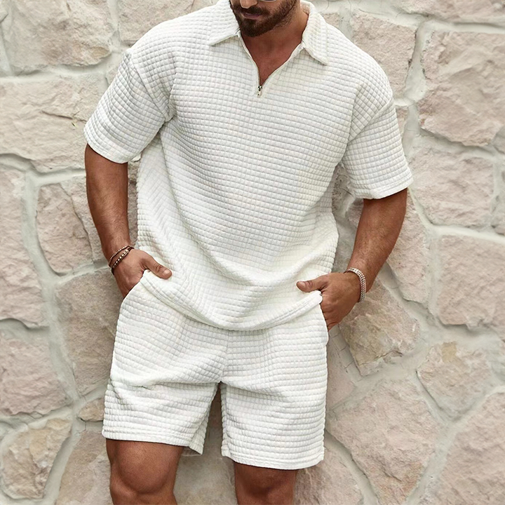 Men's Relaxed Zip-Front Two-Piece Set with Collar - photo 8