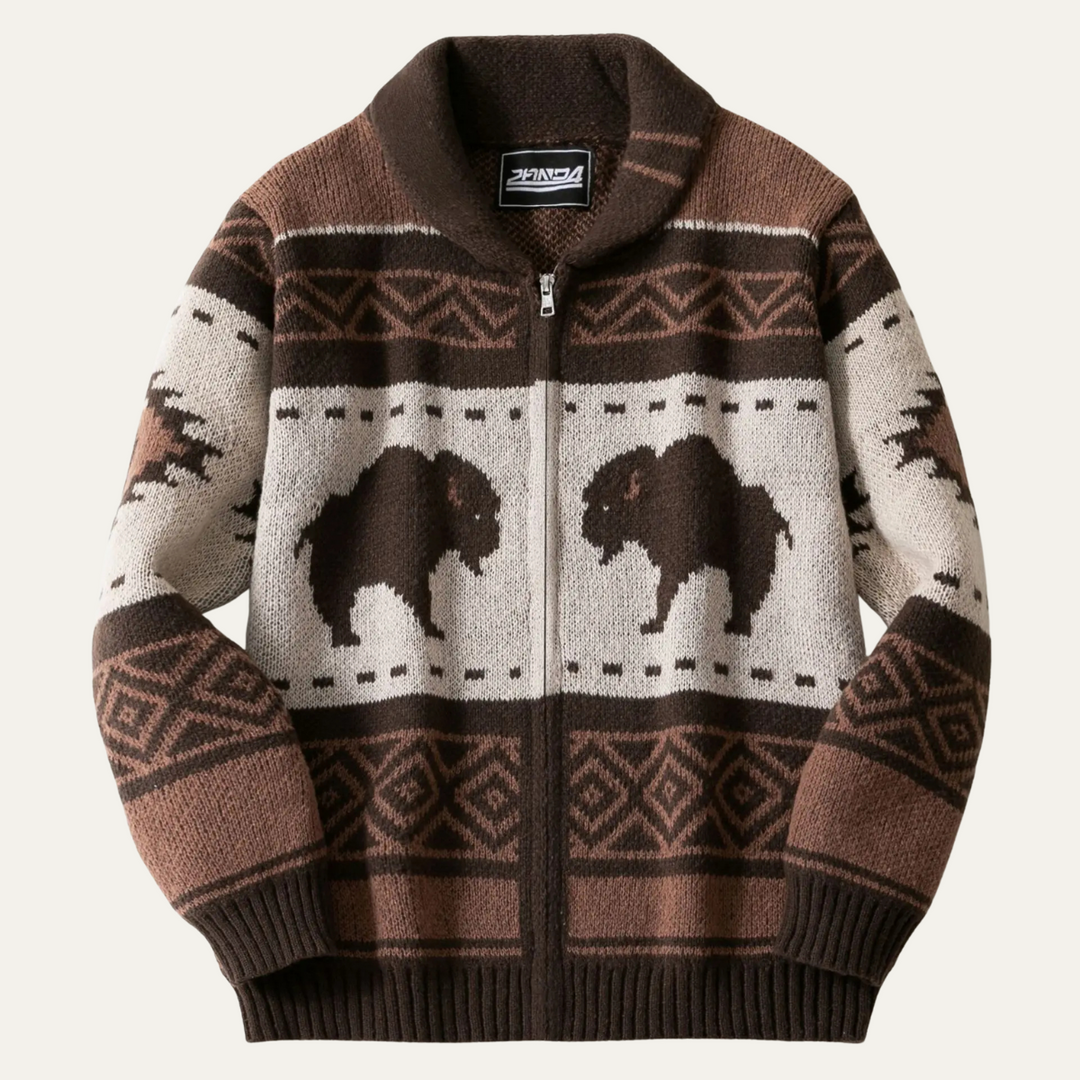 Men's Retro Buffalo Print Winter Cardigan - photo 1