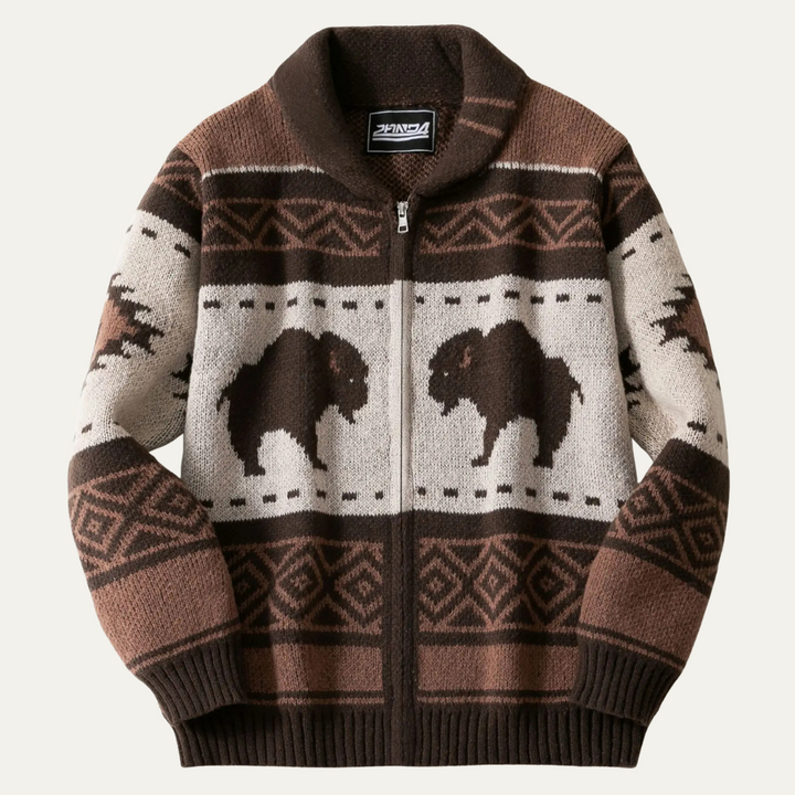 Men's Retro Buffalo Print Winter Cardigan - photo 1