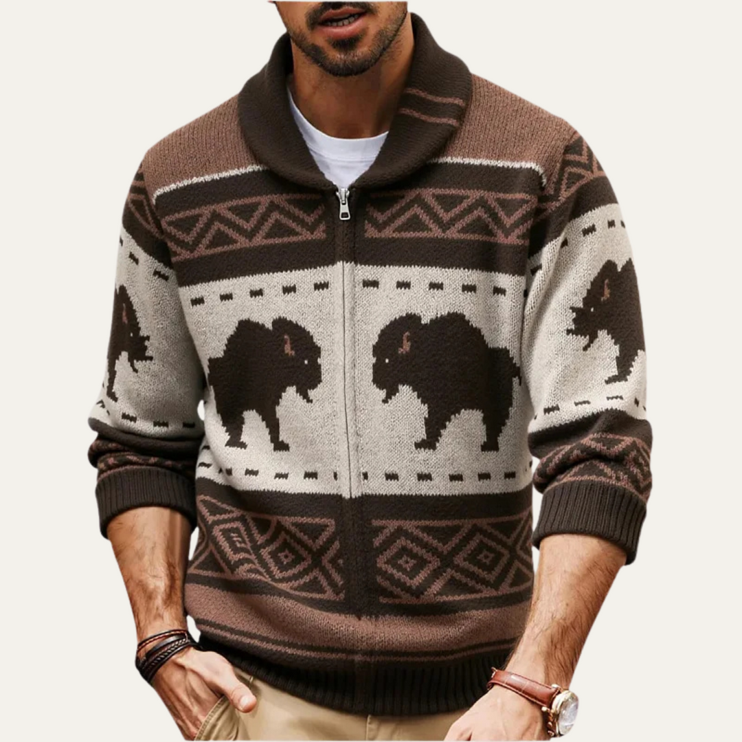 Men's Retro Buffalo Print Winter Cardigan - photo 2