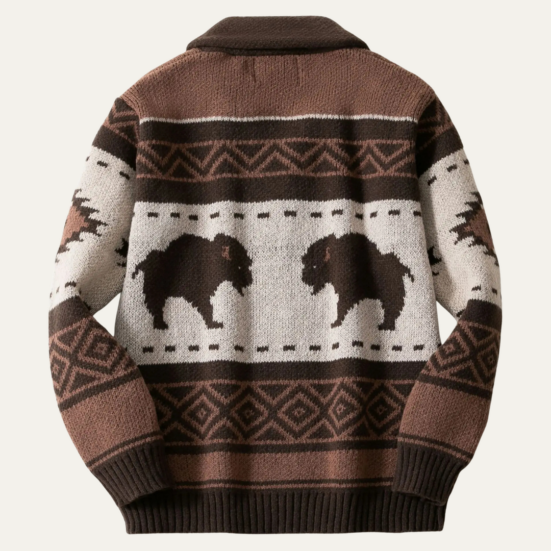 Men's Retro Buffalo Print Winter Cardigan - photo 3