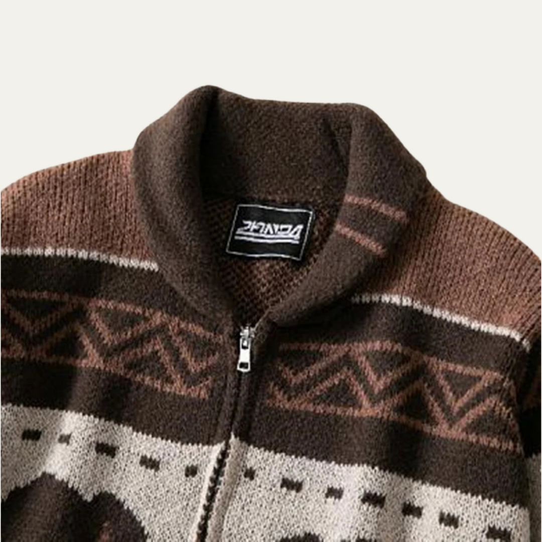 Men's Retro Buffalo Print Winter Cardigan - photo 5