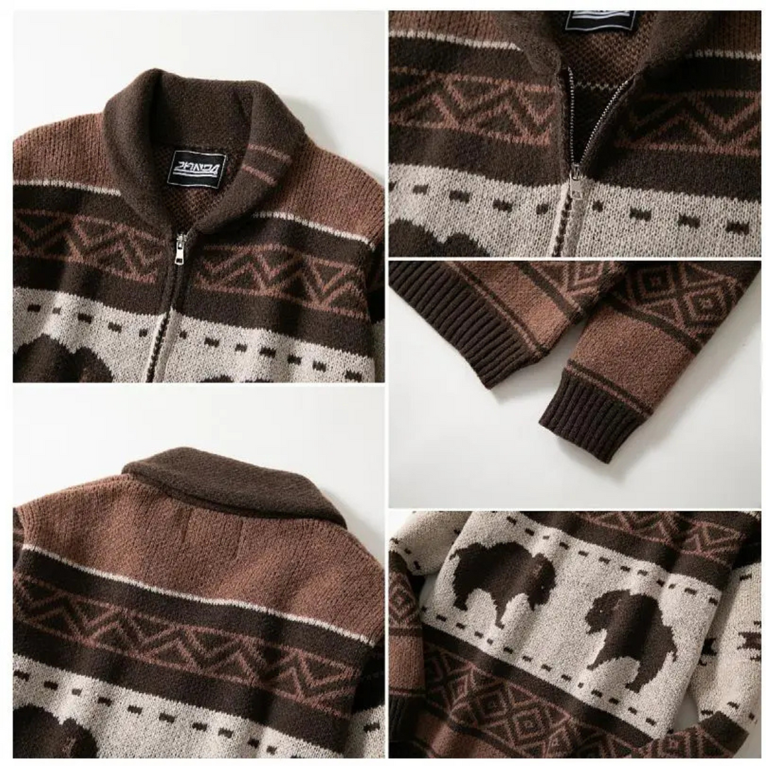 Men's Retro Buffalo Print Winter Cardigan - photo 6