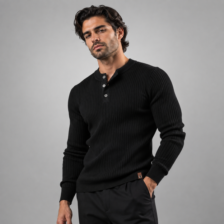 Men's Ribbed Henley Jumper with Button Placket - photo 1