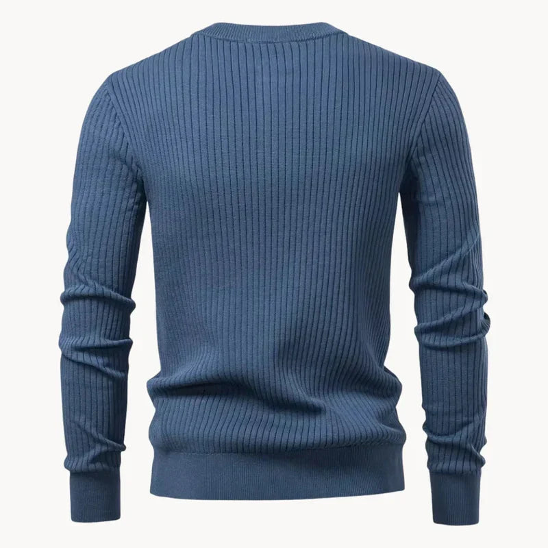 Men's Ribbed Henley Jumper with Button Placket - photo 10