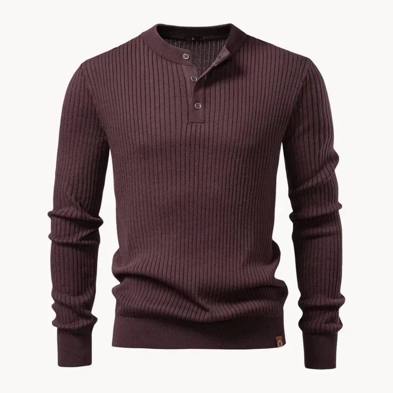 Men's Ribbed Henley Jumper with Button Placket - photo 11