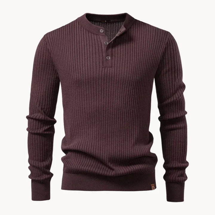 Men's Ribbed Henley Jumper with Button Placket - photo 11