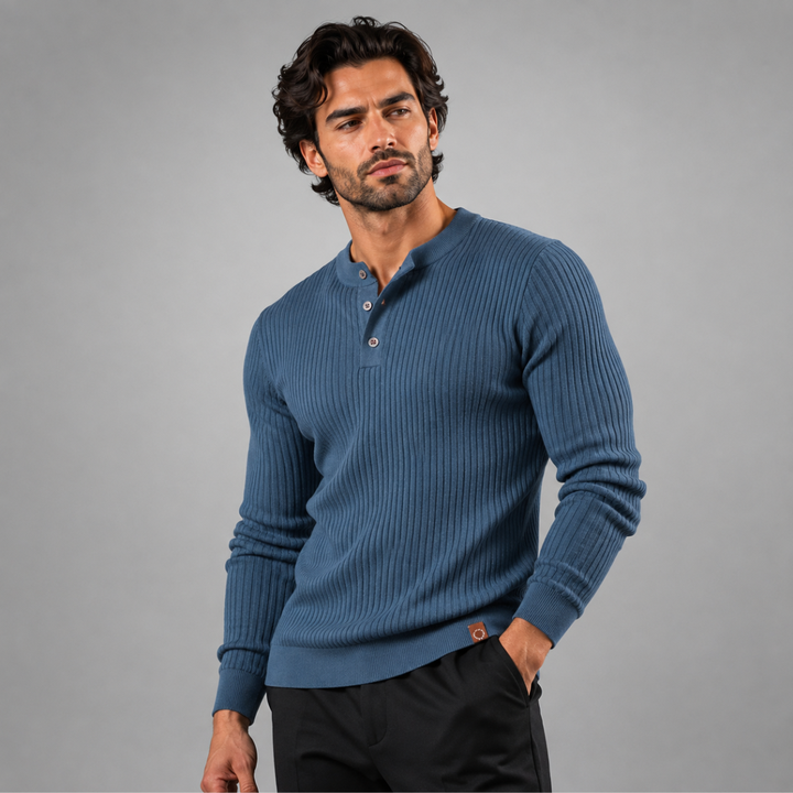 Men's Ribbed Henley Jumper with Button Placket - photo 2