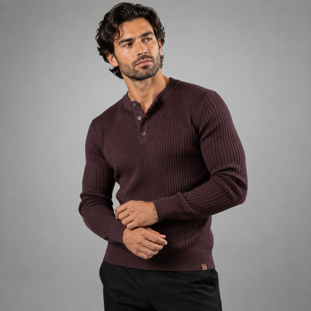 Men's Ribbed Henley Jumper with Button Placket - photo 3