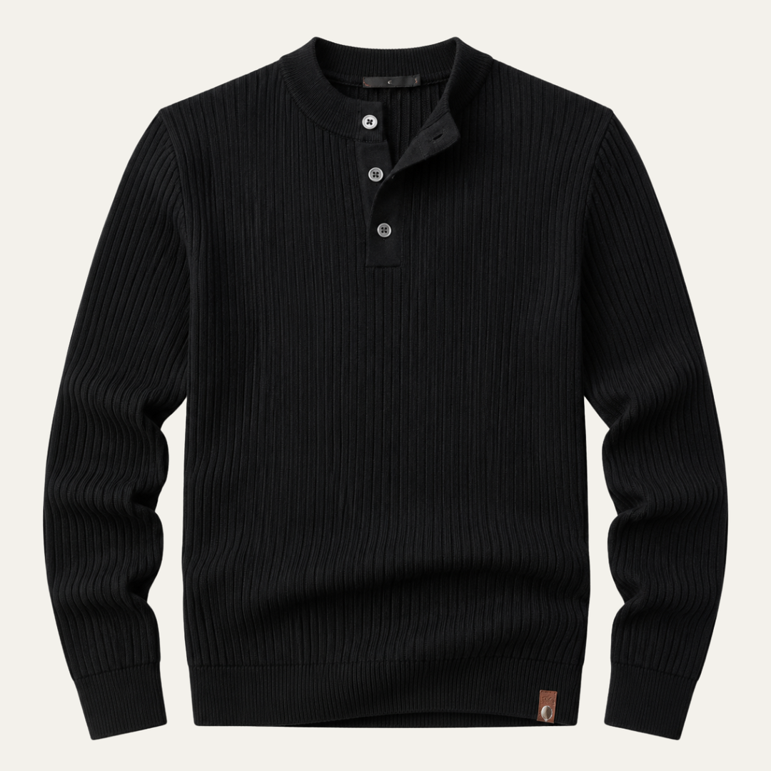 Men's Ribbed Henley Jumper with Button Placket - photo 6