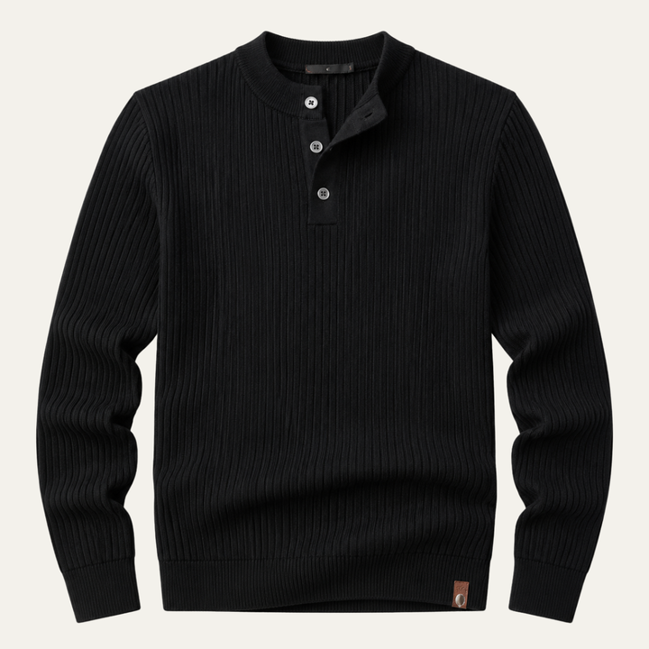 Men's Ribbed Henley Jumper with Button Placket - photo 6