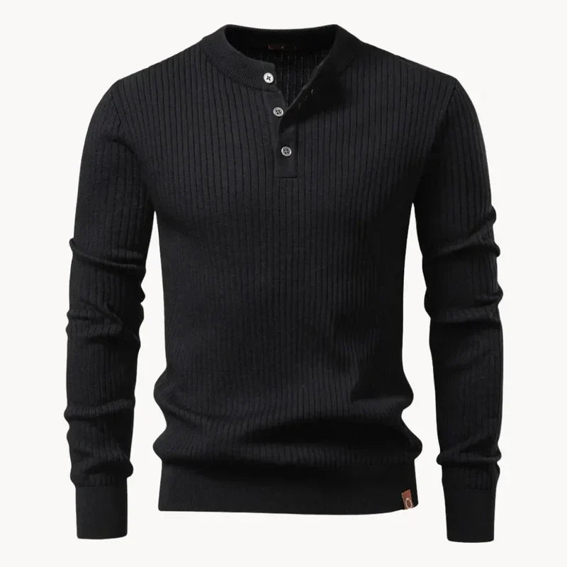 Men's Ribbed Henley Jumper with Button Placket - photo 7