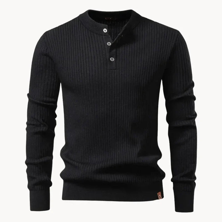 Men's Ribbed Henley Jumper with Button Placket - photo 7