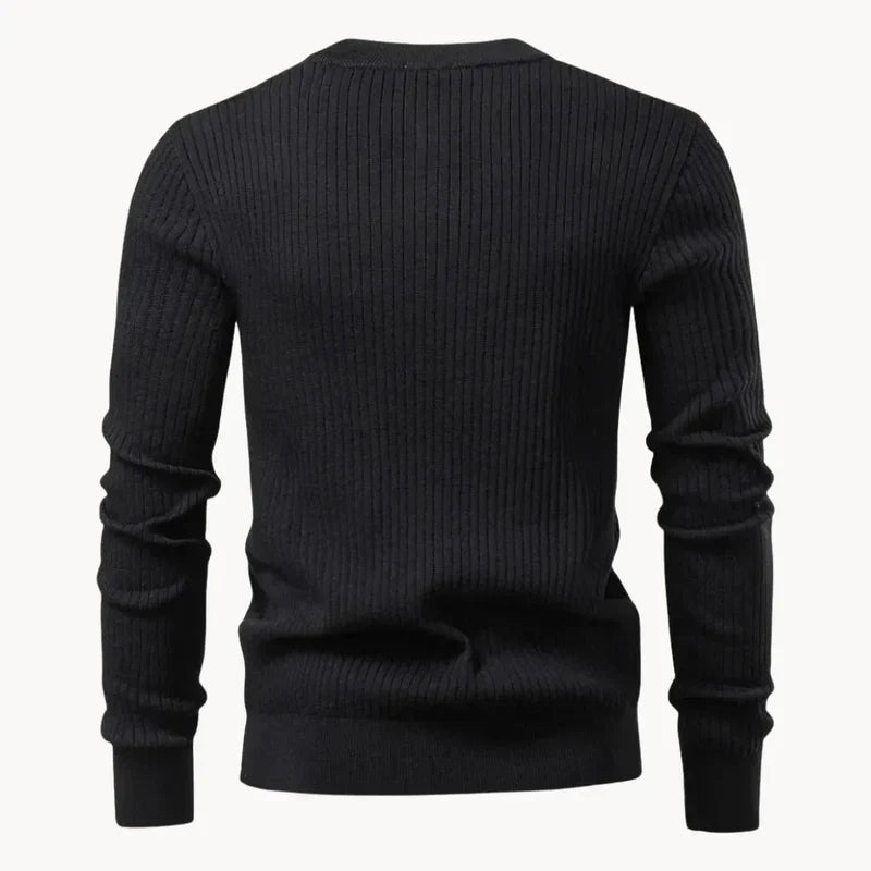 Men's Ribbed Henley Jumper with Button Placket - photo 8