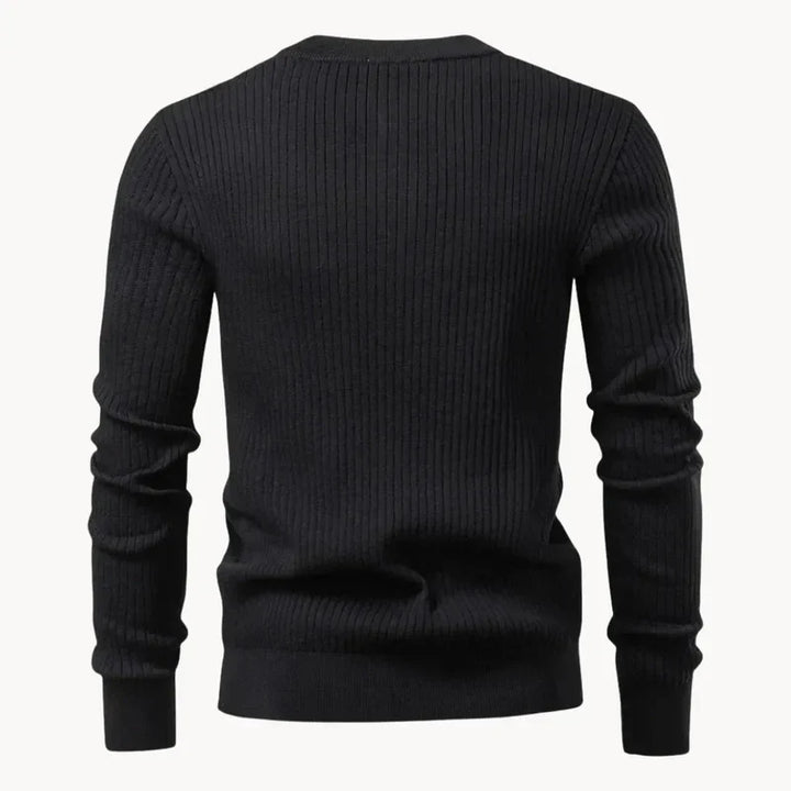 Men's Ribbed Henley Jumper with Button Placket - photo 8