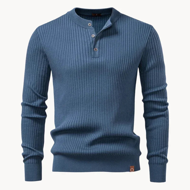 Men's Ribbed Henley Jumper with Button Placket - photo 9