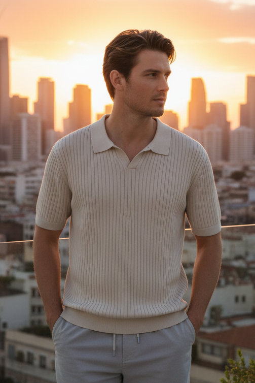 Men's Ribbed Knit Casual Polo Shirt - photo 1