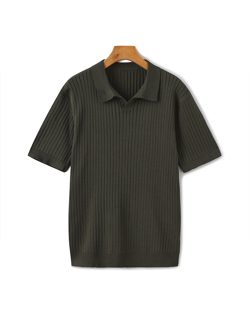 Men's Ribbed Knit Casual Polo Shirt - photo 10