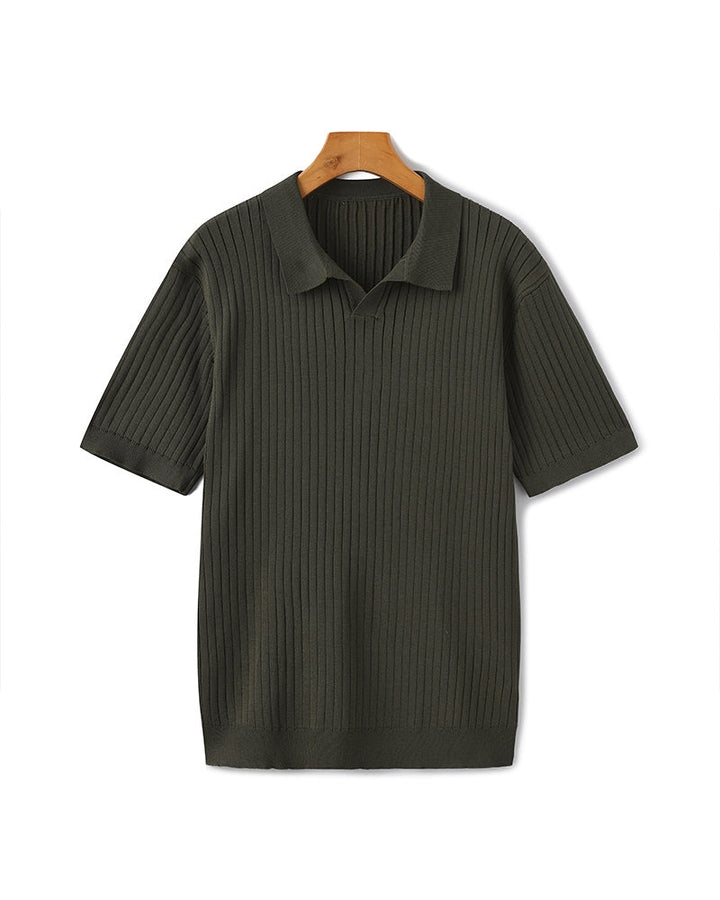 Men's Ribbed Knit Casual Polo Shirt - photo 10