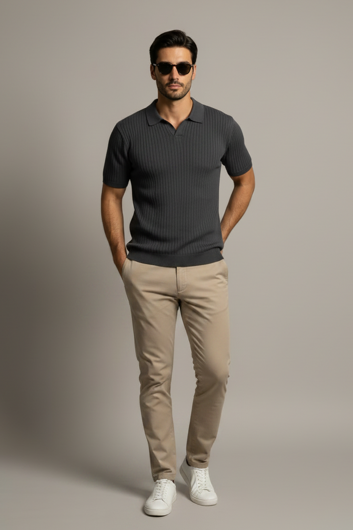 Men's Ribbed Knit Casual Polo Shirt - photo 11