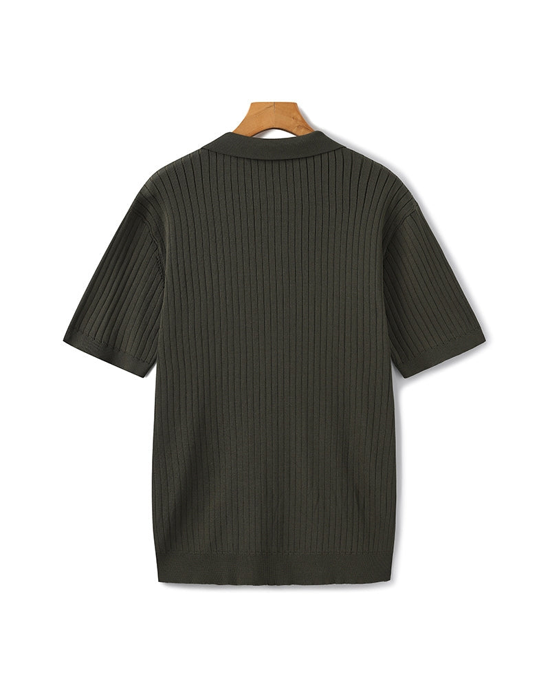 Men's Ribbed Knit Casual Polo Shirt - photo 12