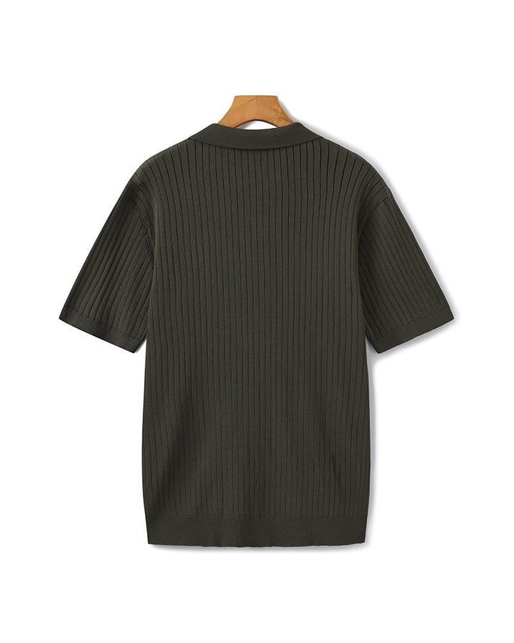 Men's Ribbed Knit Casual Polo Shirt - photo 12