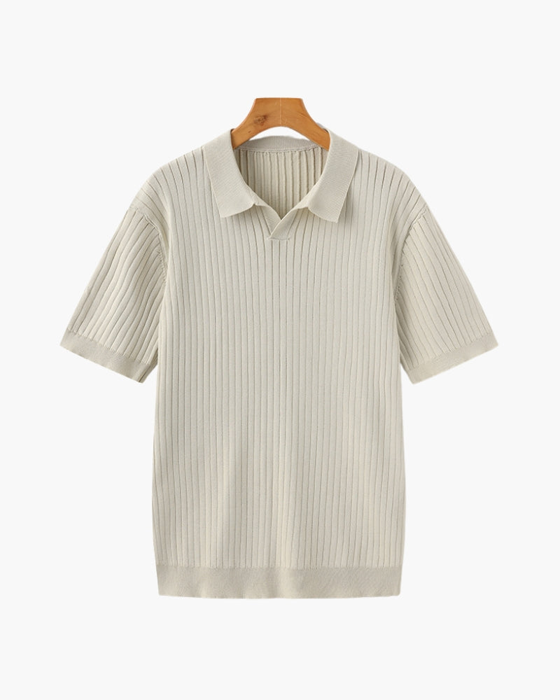 Men's Ribbed Knit Casual Polo Shirt - photo 2