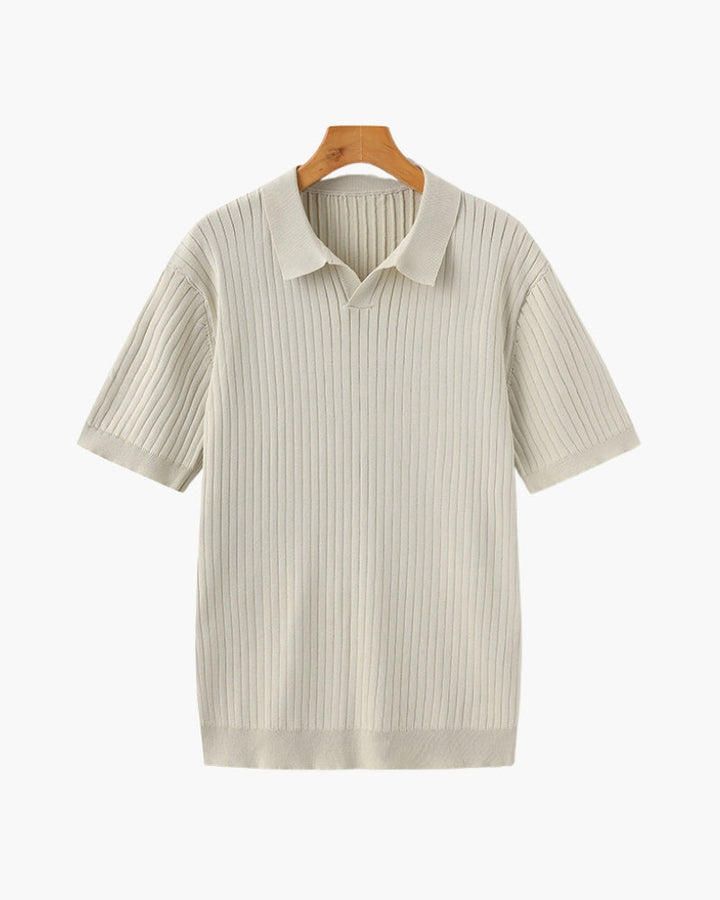 Men's Ribbed Knit Casual Polo Shirt - photo 2